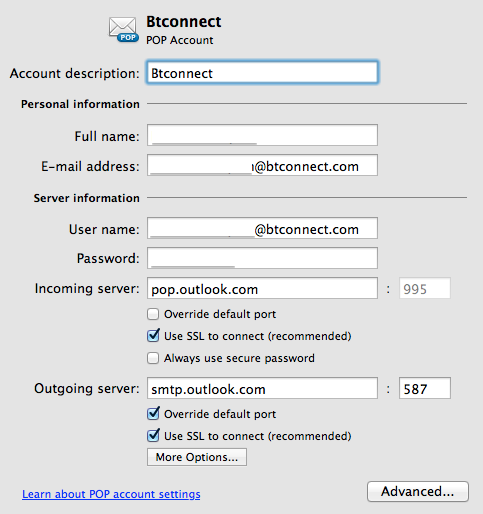 setting up a btconnect email account